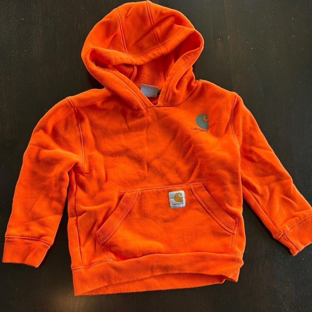 Carhartt Orange Hooded Sweatshirt Plush Durable Top